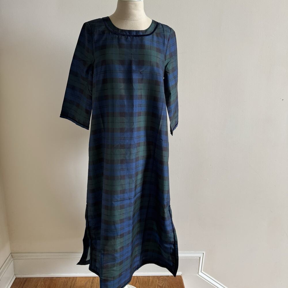 New Tuckernuck Jamie Blackwatch Plaid Maxi Dress Womens S Velvet Trimmed Tartan